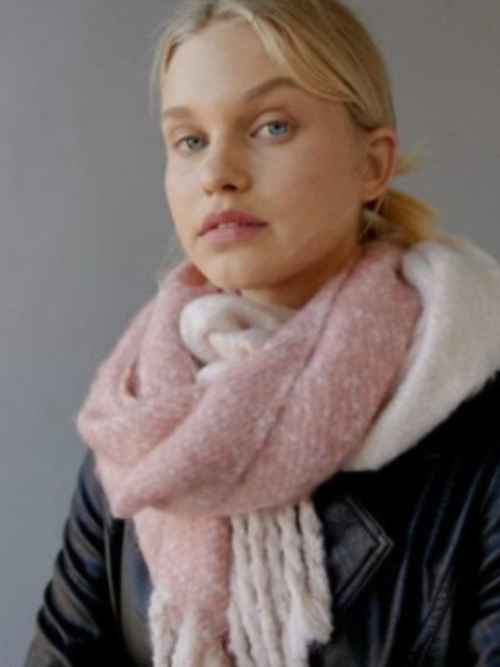 Urban Outfitters Cozy Brushed Fringe Scarf - Pink And Cream